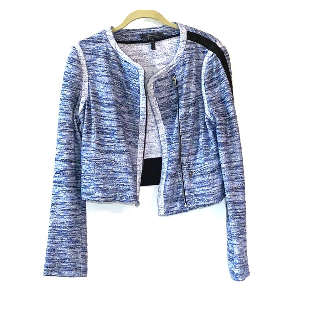 BCBG Tweed Knit Blue Black Crop Blazer Size M